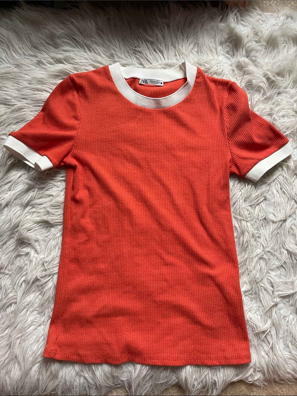 Zara women’s Orange Tee with White Trim